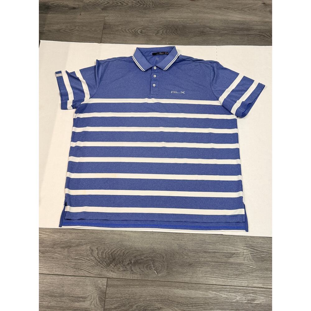 RLX Ralph Lauren Polo Shirt Mens XXL Blue White Stripe Golf Performance